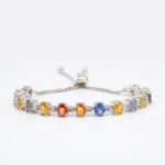 Bracelet rivière de luxe pour femme en argent 925 serti de saphirs multicolores naturels et zircons.