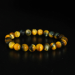 Bracelet artisanal de perles rondes 8-9mm en œil de tigre et œil de faucon naturel qualité 7A+.