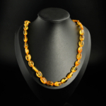 Genuine certified Baltic amber natural stone graduated olive bead adult necklace 53cm.