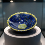Orijinal doğal lapis lazuli ve yeşim taşı el işçiliği mozaik kase 11x4cm dekoratif obje.