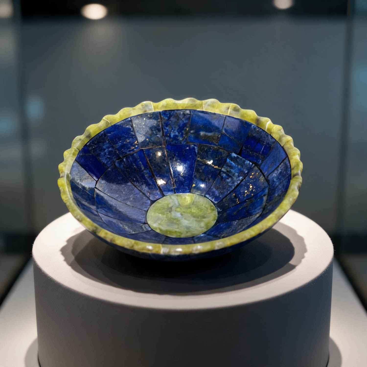 lapis-lazuli-yesim-dogal-tas-mozaik-kase-11x4cm Orijinal doğal lapis lazuli ve yeşim taşı el işçiliği mozaik kase 11x4cm dekoratif obje.