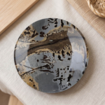 Orijinal manzaralı jasper doğal taş el işçiliği parlak cilalı dekoratif tabak 20x20cm.