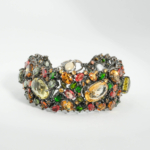 Exklusives Haute Joaillerie Damenmanschettenarmband aus 925 Silber mit echten Citrinen Safiren und Diopsiden.