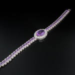 An authentic natural purple amethyst gemstone oval faceted baguette zircon halo tennis 925 sterling silver bracelet.