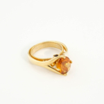 An authentic natural 2.31ct oval citrine and 0.07ct red garnet gemstone 14k gold plated 925 silver designer ring.