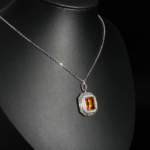 An authentic 3.67ct natural baguette cut citrine gemstone 925 sterling silver halo pendant necklace.