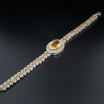 An authentic natural yellow citrine gemstone oval faceted baguette zircon halo tennis 925 sterling silver bracelet.