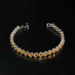 Bracelet tennis de haute joaillerie en argent 925 rhodié avec citrines jaunes naturelles ovales.[cite: 82]