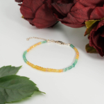 An authentic natural green emerald and yellow sapphire gemstone faceted rondelle beads 925 silver bracelet.
