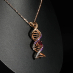 An authentic natural red garnet and purple amethyst gemstone DNA double helix rose gold plated 925 silver pendant.