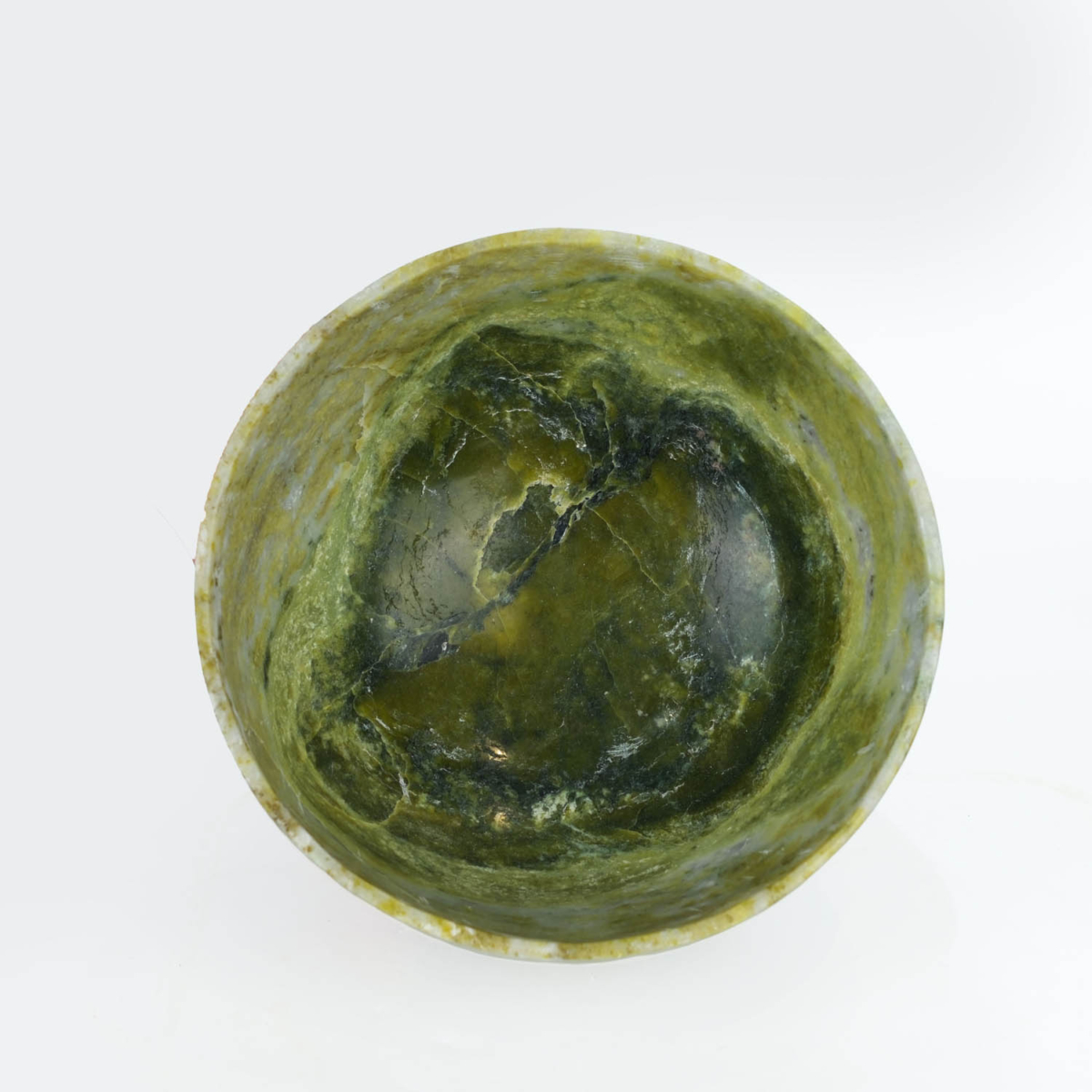 An authentic natural hand-carved green jade gemstone monobloc decorative bowl 1346g.