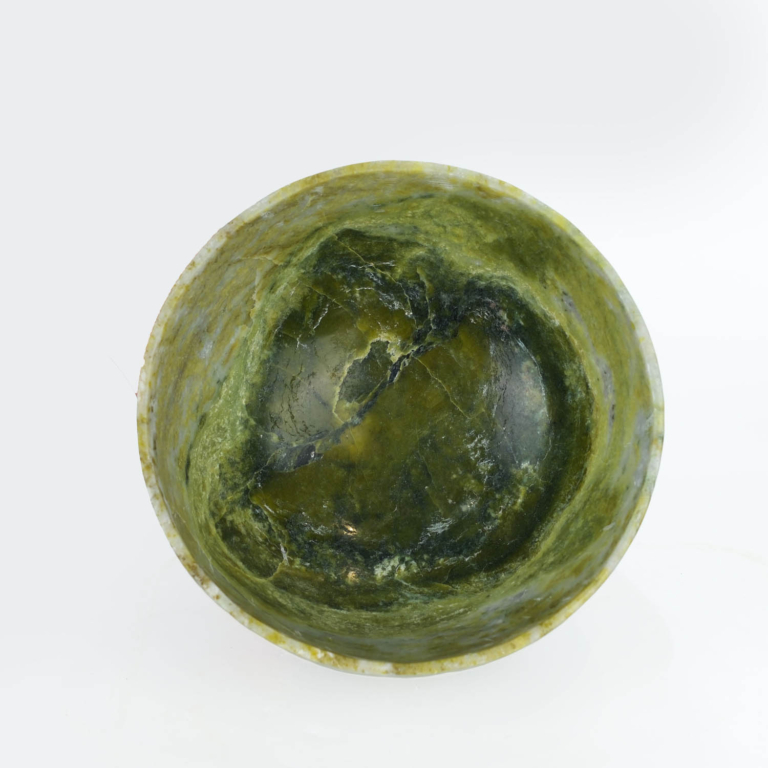 An authentic natural hand-carved green jade gemstone monobloc decorative bowl 1346g.