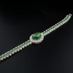 An authentic natural green jade gemstone oval cabochon baguette zircon halo tennis 925 sterling silver bracelet