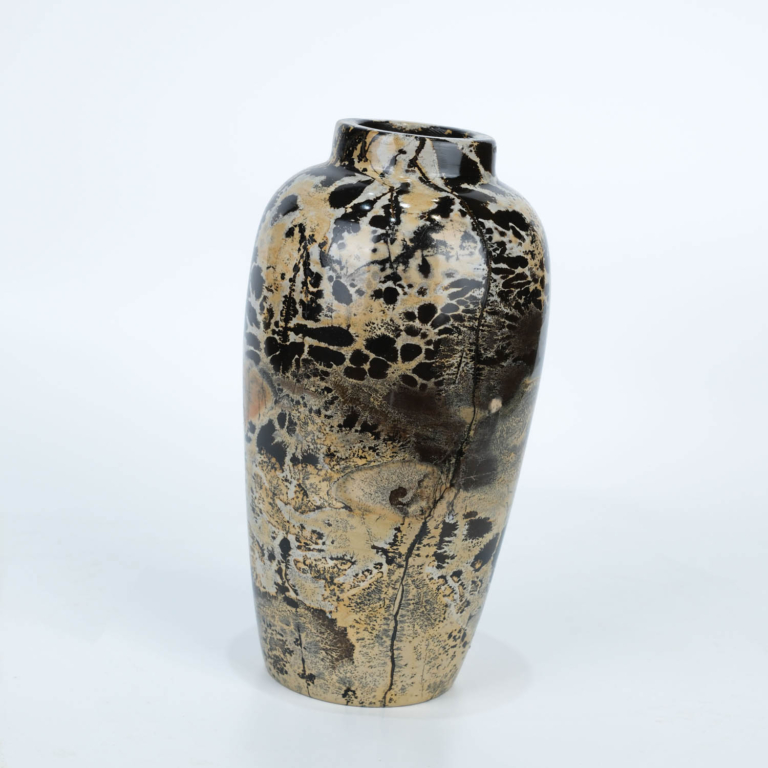 An authentic natural picture jasper gemstone carved decorative scenic stone vase 1.5kg.