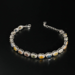 An authentic multi-color fancy rainbow natural sapphire gemstone oval halo 925 sterling silver bracelet.[cite: 78]