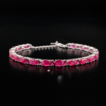 An authentic natural red ruby gemstone oval and round faceted link 925 sterling silver bracelet.