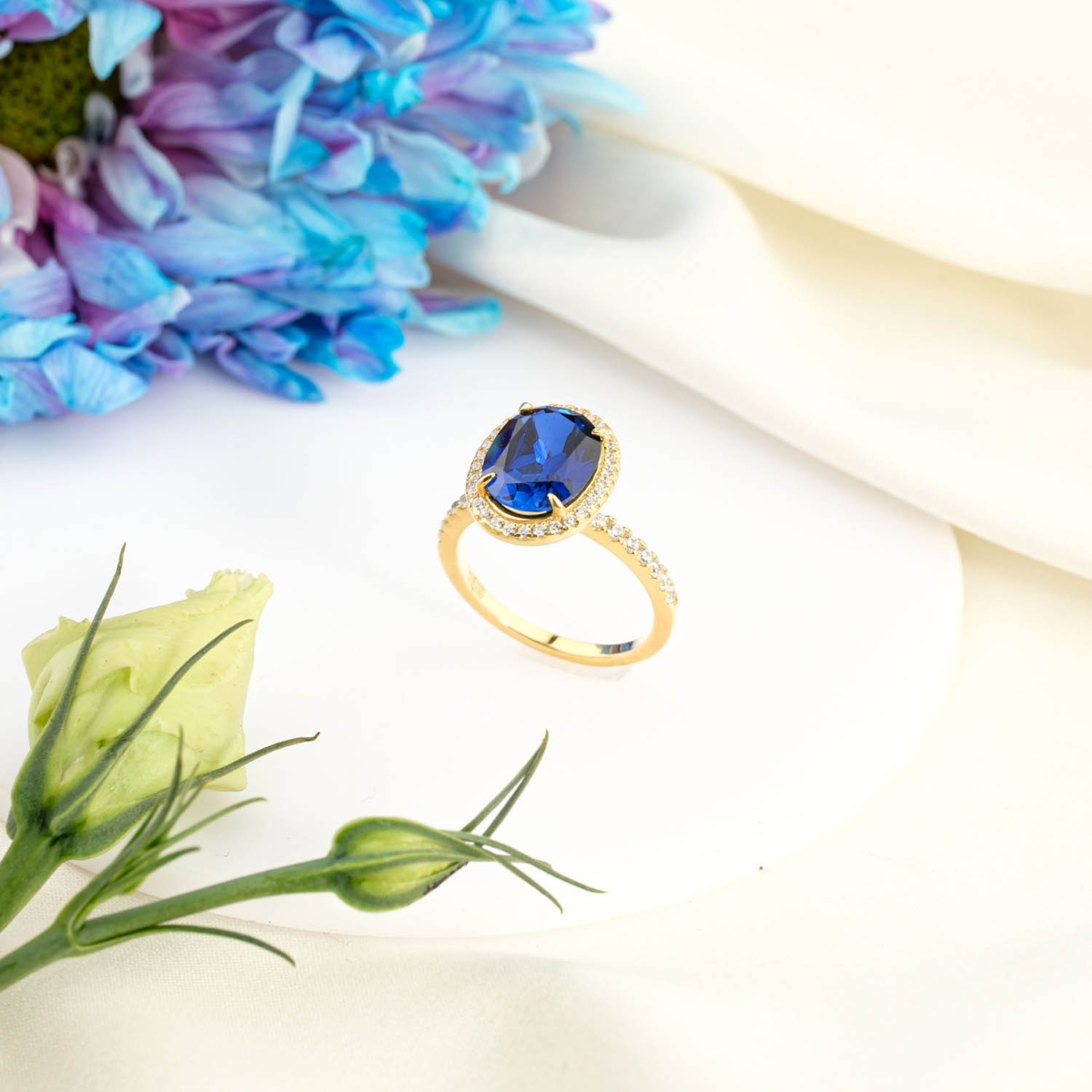 Orijinal 5,20ct oval faset kesim mavi safir doğal taş 925 ayar gold kaplama gümüş kadın yüzük.
