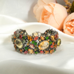One of a kind high jewelry 925 sterling silver black rhodium cuff bracelet featuring gem grade citrine sapphires and diopside.