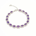 925 sterling silver women's bracelet designed with oval cut original amethyst natural stones and sparkling details.