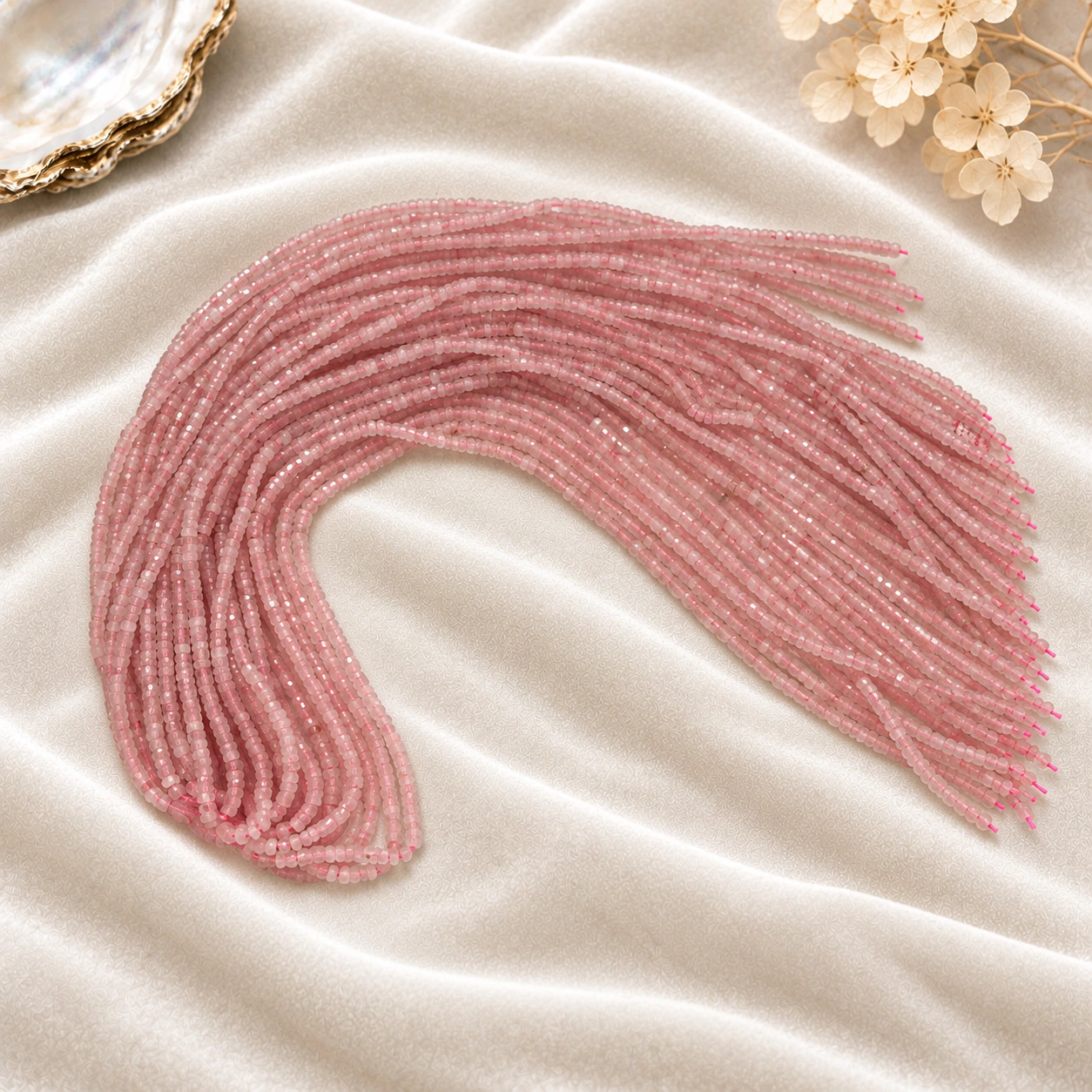 4×2 mm Rondel Kesim Pembe Kuvars Dizi Boncuk Pembe tonlu 4x2 mm rondel kesim Pembe Kuvars dizi boncuk