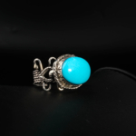 Bague artisanale unisexe en argent 925 avec monture en filigrane ornée d'une turquoise d'Arizona bleue