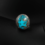 Bague artisanale unisexe en argent 925 ornée d'une véritable turquoise de Nishapur avec motifs nœud celtique.