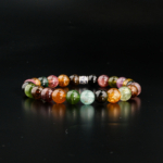 Bracelet unisexe en perles de tourmaline multicolore naturelle 8mm qualité supérieure 7A sur satin blanc