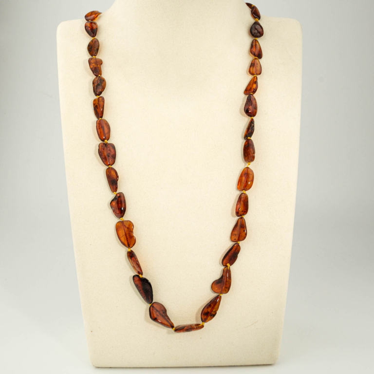 Genuine certified Baltic amber natural stone graduated dark cognac flat drop bead adult necklace 55-60cm