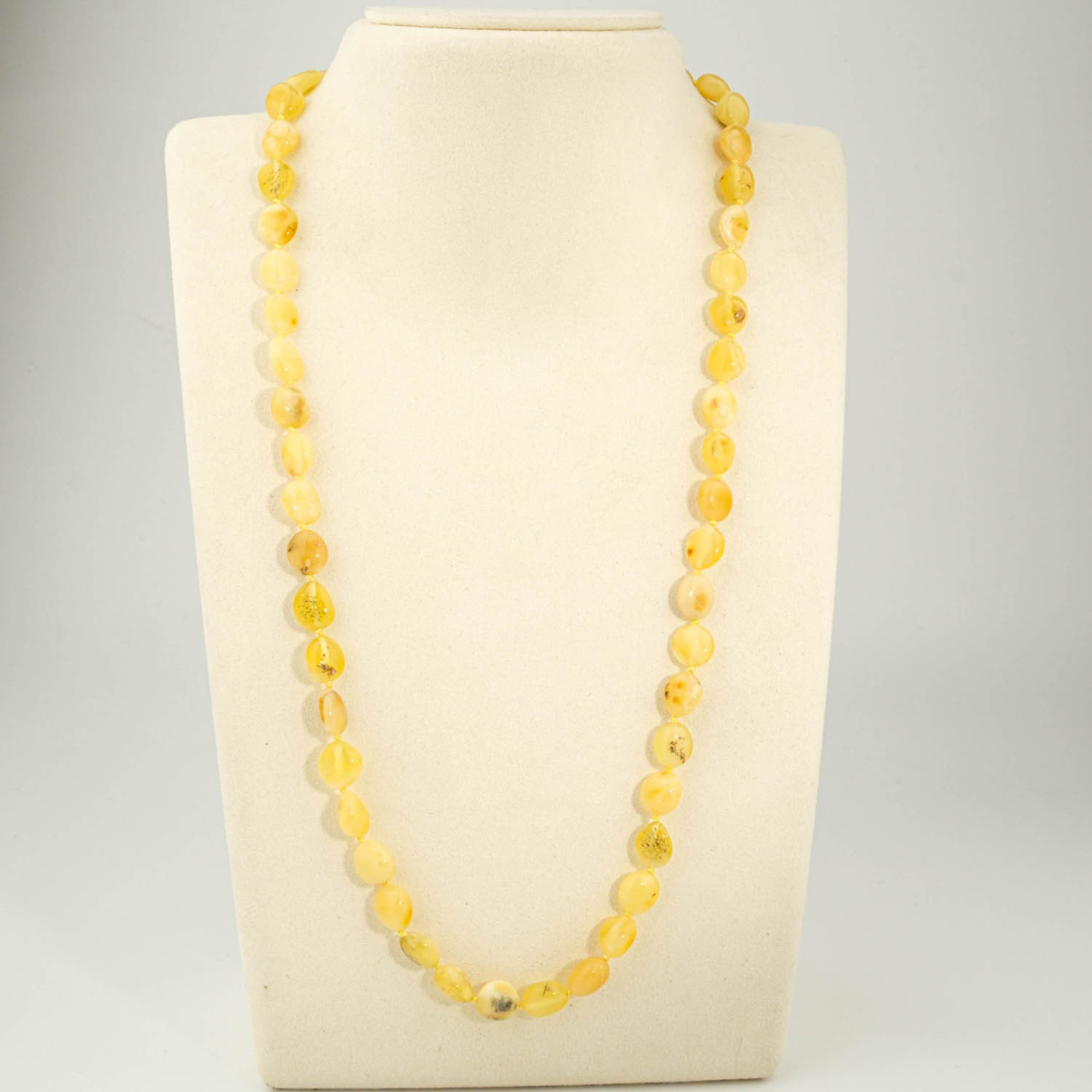 Genuine certified Baltic amber natural stone graduated pastel lemon yellow flat olive bead adult necklace