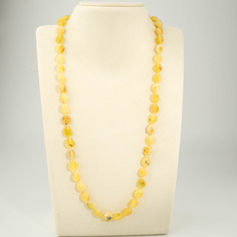 Genuine certified Baltic amber natural stone graduated pastel lemon yellow flat olive bead adult necklace