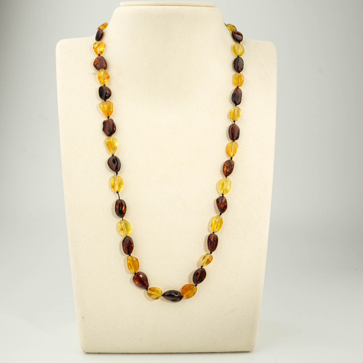 Genuine certified Baltic amber natural stone multi color lemon and cognac flat drop bead adult necklace 51-53cm