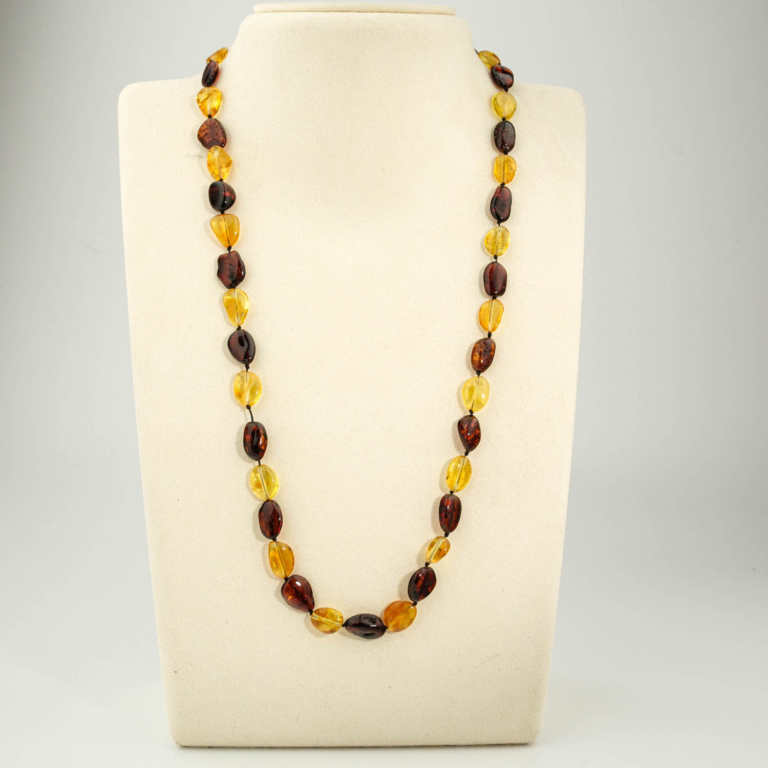 Genuine certified Baltic amber natural stone multi color lemon and cognac flat drop bead adult necklace 51-53cm