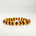 Genuine certified Baltic amber natural stone multi color rondelle disc bead adult bracelet.