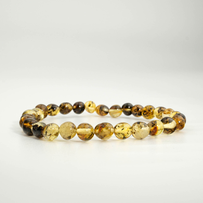 Genuine certified Baltic amber natural stone translucent moss green round bead adult bracelet