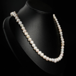 Collier ras-du-cou en perles de culture d'eau douce naturelles 7-8 mm avec fermoir mousqueton sur satin vert
