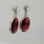Exklusive 925 Silber Damen-Ohrhänger mit echtem rotem Facetten-Granat, weißem Tropfen-Opal und funkelndem Diamant-Pavé