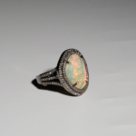Hochwertiger 925 Silber Damenring im Antik-Look mit echtem Tropfen-Opal in funkelnder Diamant-Montur