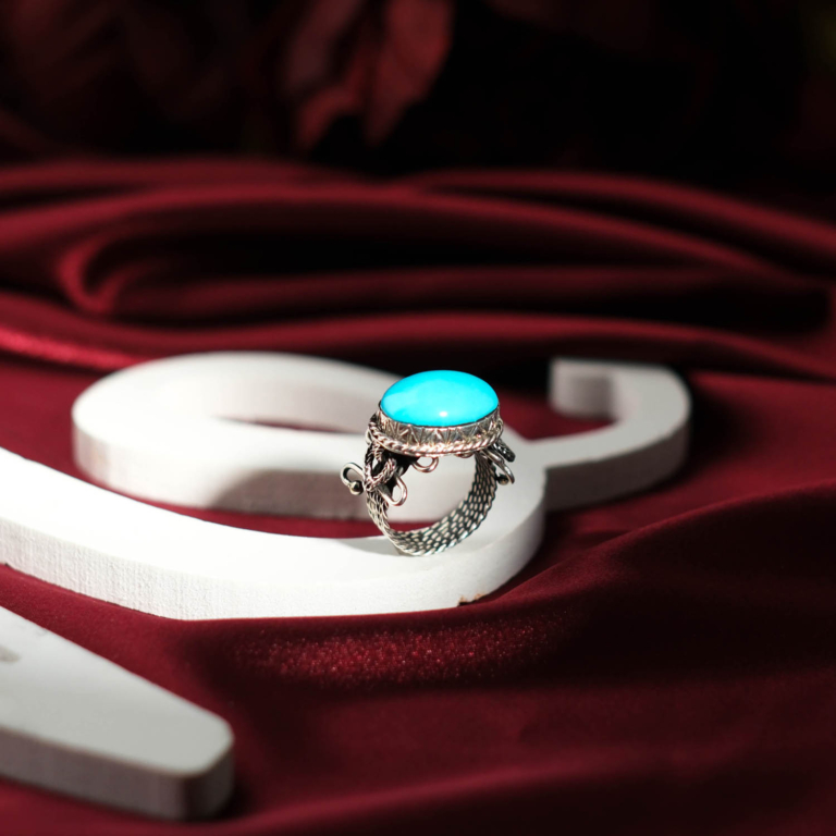 Genuine natural Arizona turquoise oval cabochon filigree handmade 925 sterling silver unisex statement ring
