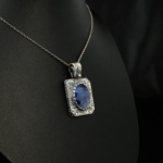 Genuine natural blue sapphire faceted oval gemstone 925 sterling silver artisan engraved pendant 6.50ct.