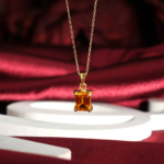 Genuine natural honey yellow citrine baguette cut gemstone yellow gold plated 925 silver pendant necklace.