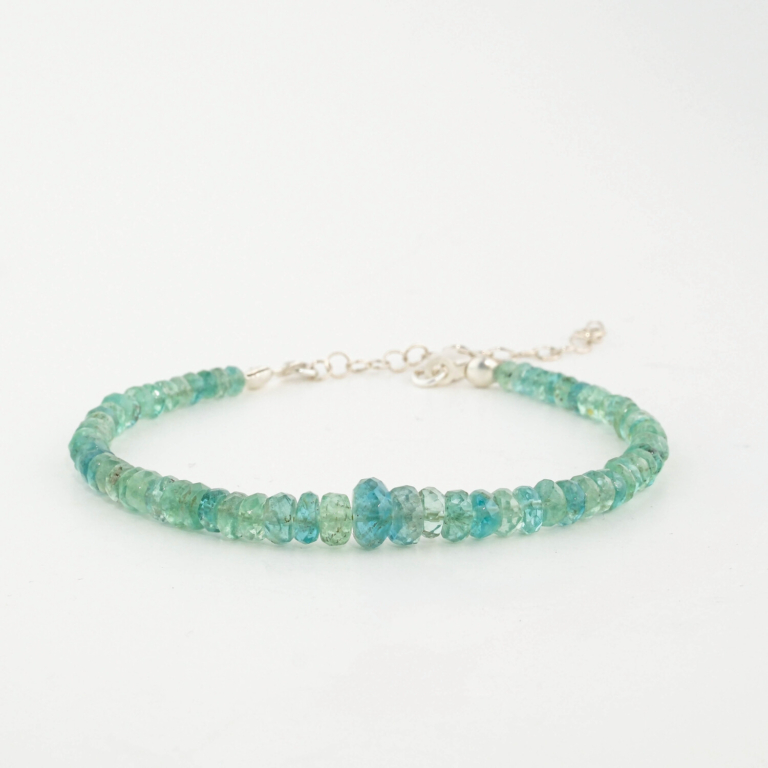 Genuine natural green emerald faceted rondelle graduated beads 925 sterling silver bracelet