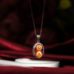 Genuine natural Yemeni eye agate oval cabochon 925 sterling silver rope bezel unisex pendant necklace.