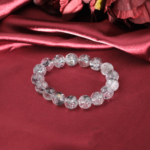 Genuine natural Herkimer diamond quartz round beads carbon inclusions unisex bracelet 12-13mm