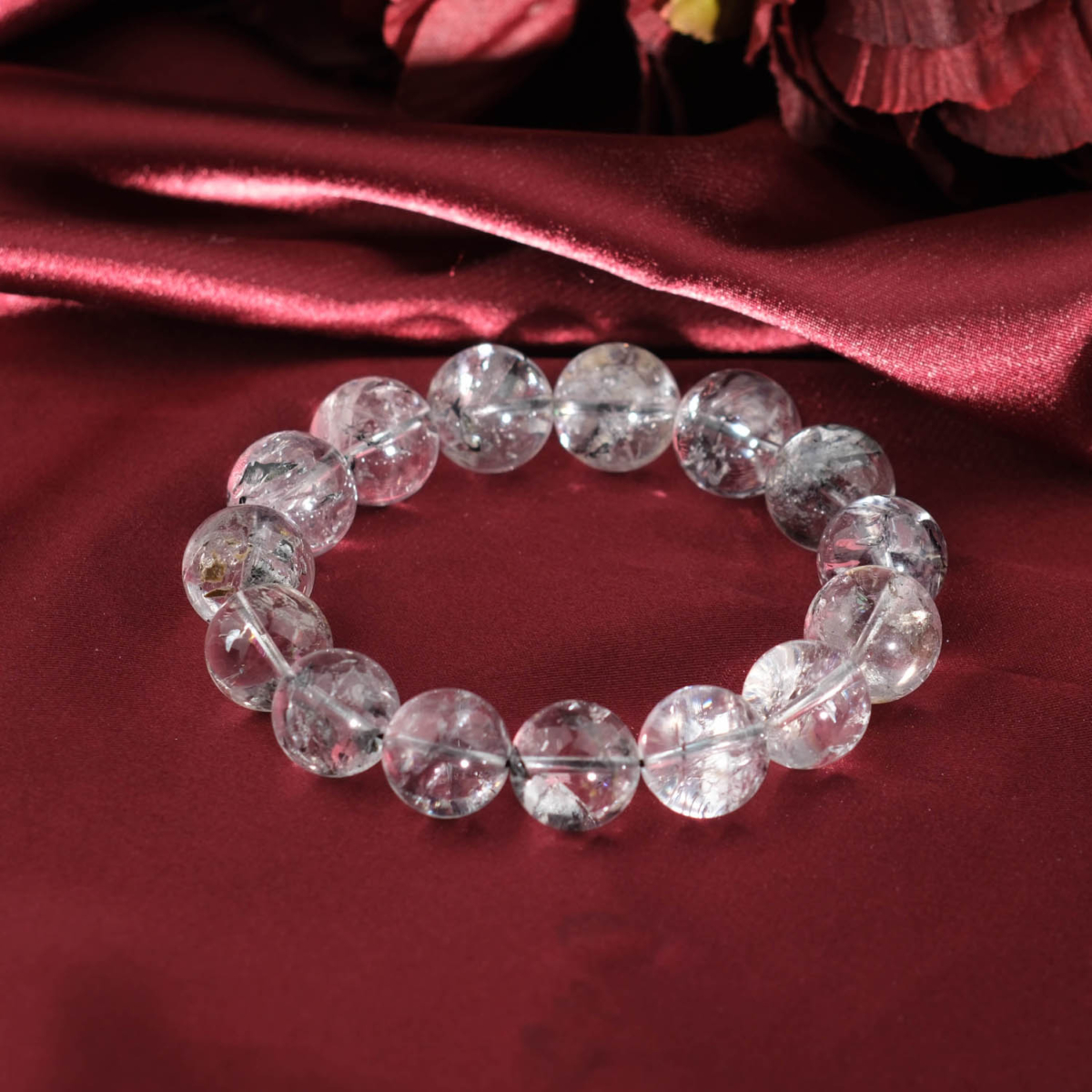 Genuine natural Herkimer diamond clear quartz round beads unisex bracelet 14-15mm