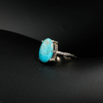Genuine natural Persian Neyshabur turquoise oval cabochon gemstone 925 sterling silver statement ring.