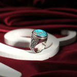 Genuine natural Persian Nishapur turquoise oval cabochon Celtic knot 925 sterling silver unisex ring.