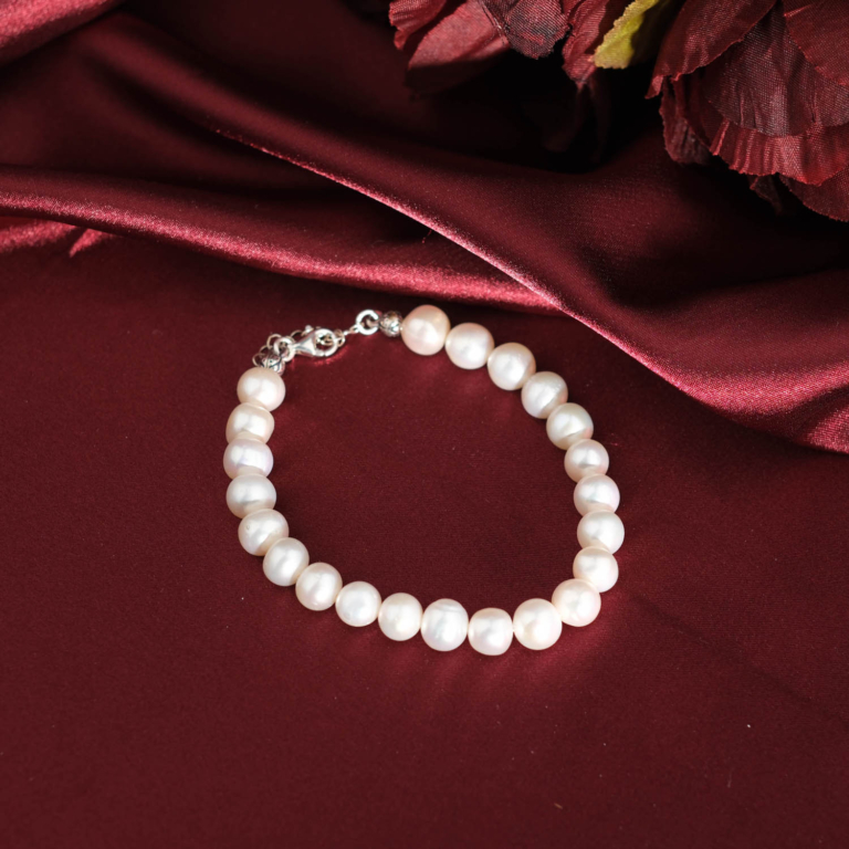 Genuine natural white ocean pearl 8-9 mm beaded bracelet with 925 sterling silver extender clasp
