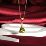 Genuine natural green peridot faceted pear cut gemstone pendant rose gold plated 925 sterling silver chain necklace.