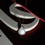 Genuine natural rainbow moonstone faceted teardrop gemstone 925 sterling silver chain necklace