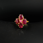 Genuine natural raw ruby gemstone flower cluster yellow gold plated 925 sterling silver statement ring